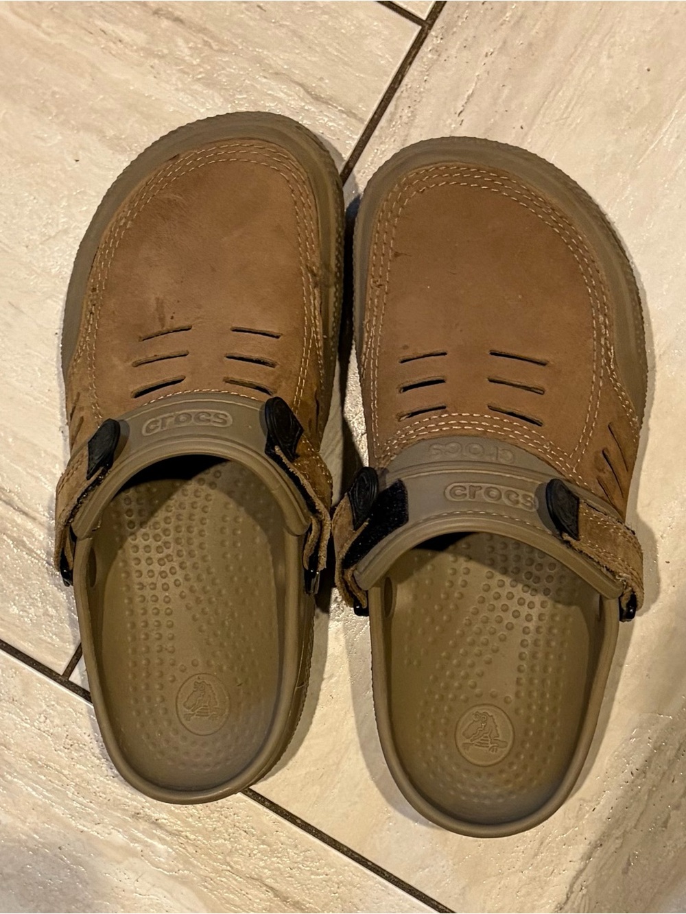CROCS Men’s Brown Slip-On Leather-Look Clog